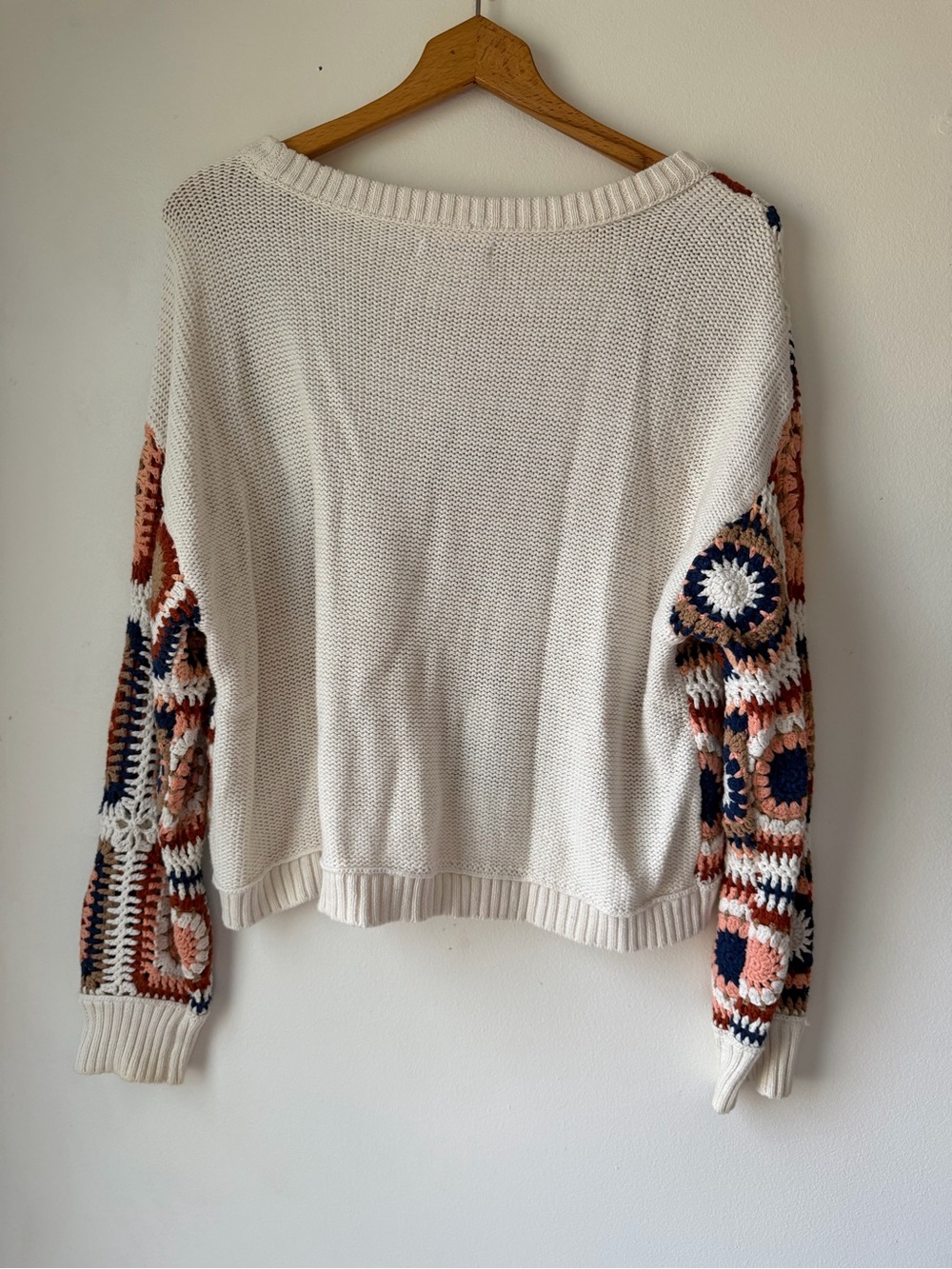 American Eagle Outfitters Crochet Square Pullover Sweater - White, Rust & Navy - Picture 9 of 9
